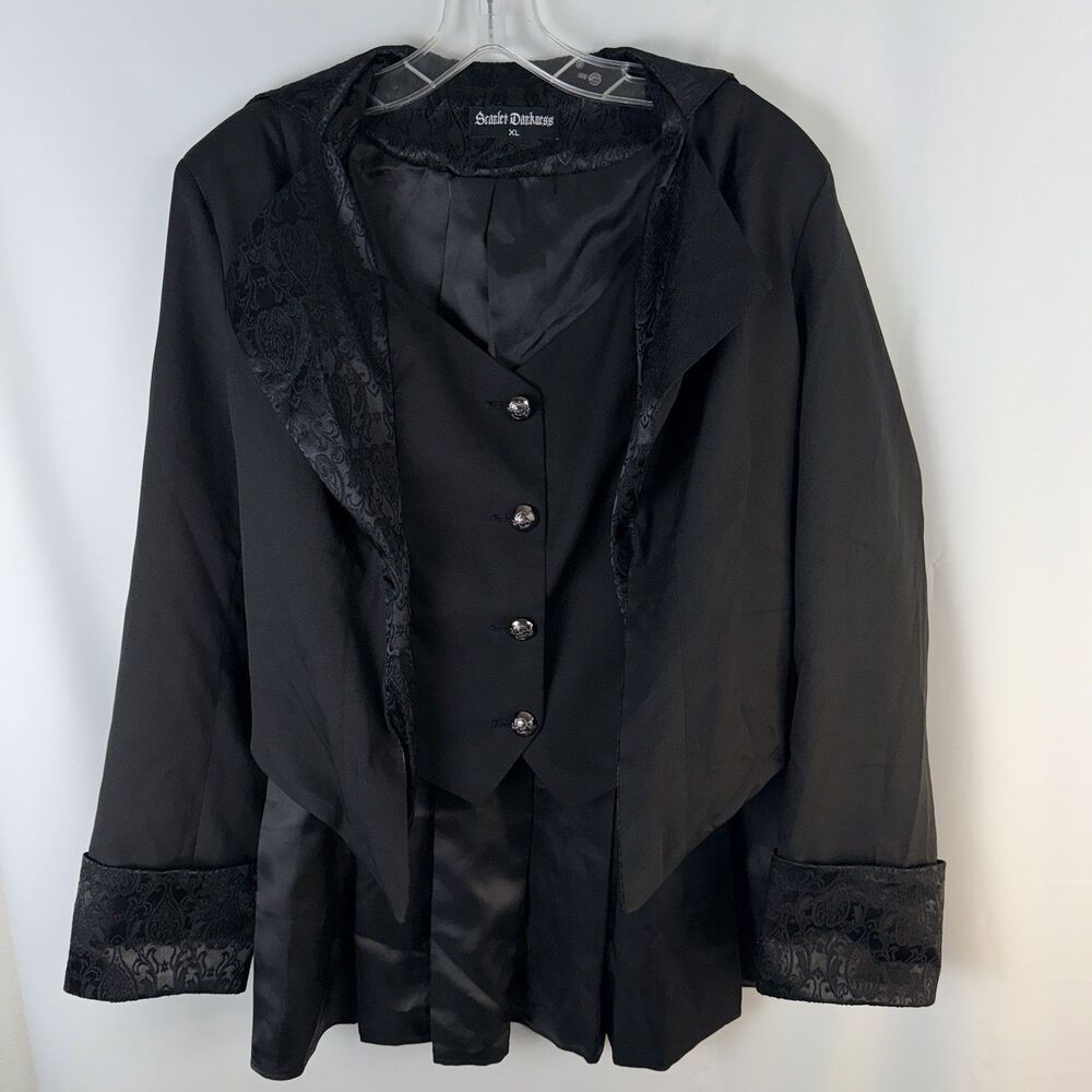 Scarlet Darkness XL Whimsigoth Tailcoat Jacket Vest Brocade Women Lapel Romantic